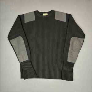 L.L Bean Men's 100% Merino Wool Shoulder Patch Black Knit Sweater Size XL